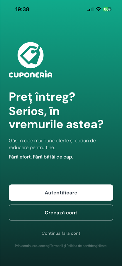 Bun venit în aplicație