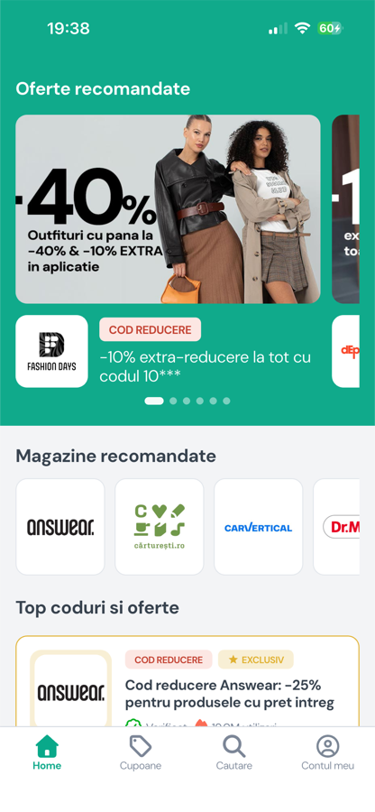 Ecranul principal cu oferte