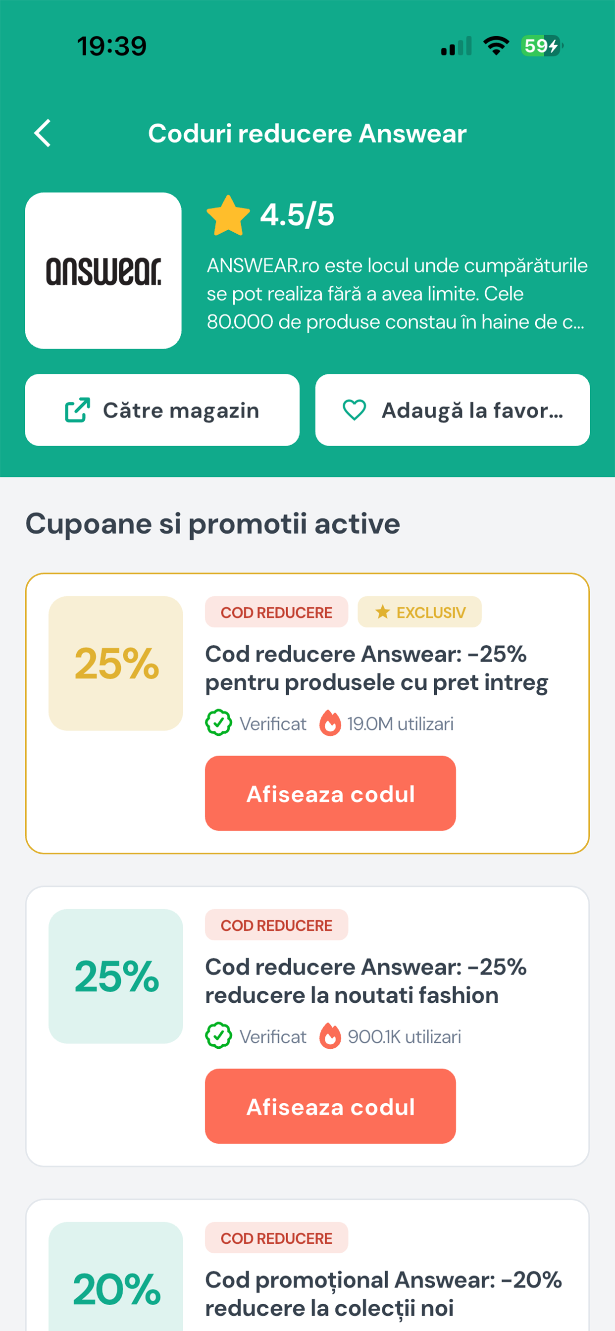 Pagina magazin cu coduri