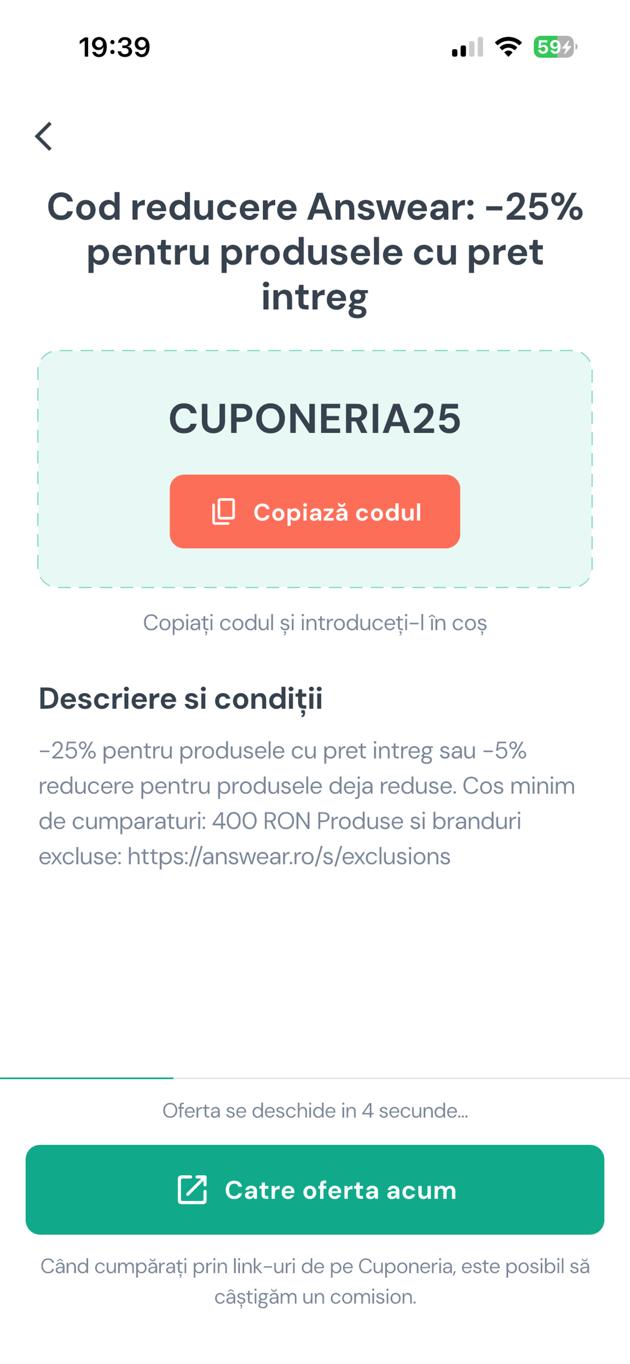 Detalii cod reducere